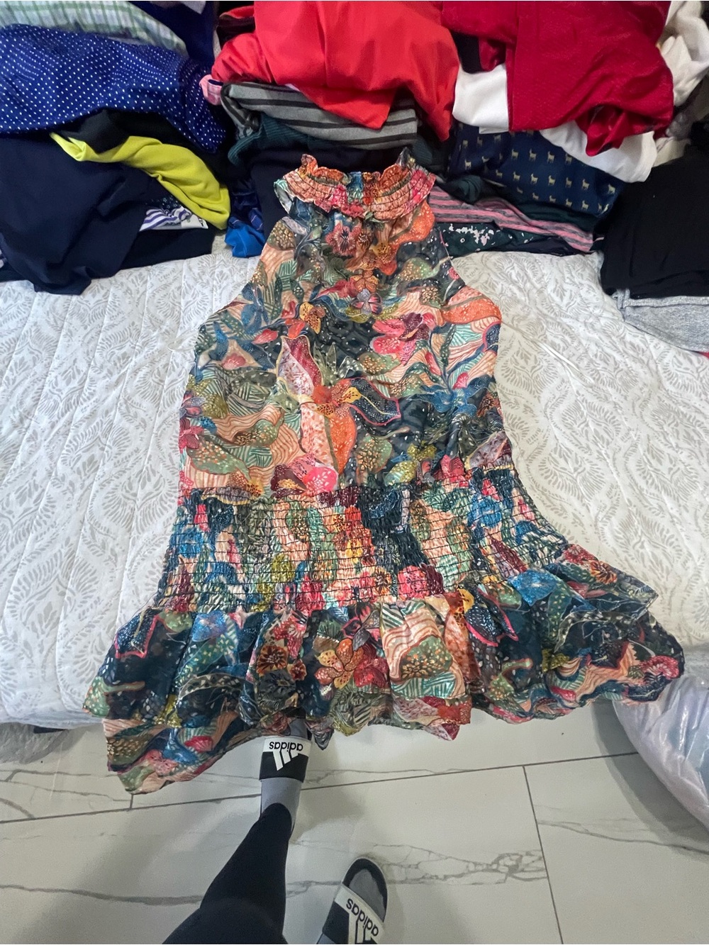 Amanda Uprichard Multicolor Floral Smocked Halter Dress